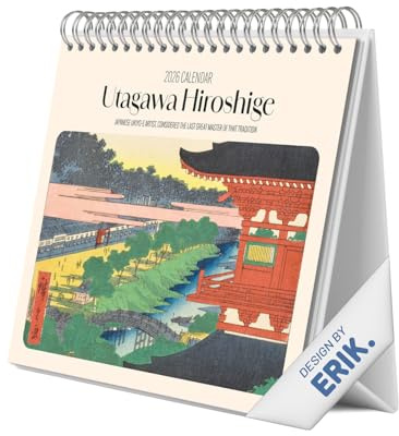 Grupo Erik - Calendrier de Bureau 2026 Hiroshige - Calendrier 2026 Mensuel Japonais│ Idee Cadeau │ De Janvier à Décembre : Espace pour notes et Illustrations décoratives (17x20 cm)