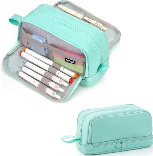 Vikmyer Astuccio per matite capiente a 4 scomparti, astuccio portamatite portatile per ufficio, scuola, studenti, ragazze e ragazzi (Verde)