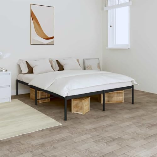 HaoChrymec Bettgestell aus Stahl, Schwarz, Stabil und Langlebig, Mit Lattenrost und Stauraum, polsterbett, doppelbett, Für Schlafzimmer, 160x200 cm