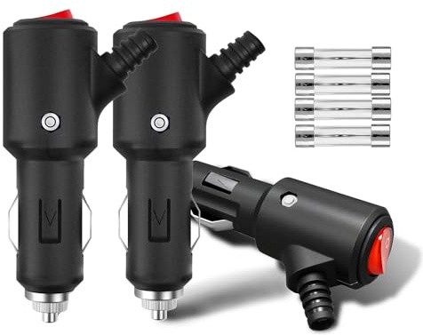 Leloco 3 Stück KFZ Universal 12V Zigarettenanzünder Stecker, 12V-24V Sicherheits-Universalstecker Normstecker mit LED-Schalter und 4 Stück 15A Sicherung für Auto LKW PKW Motorrad Navi usw