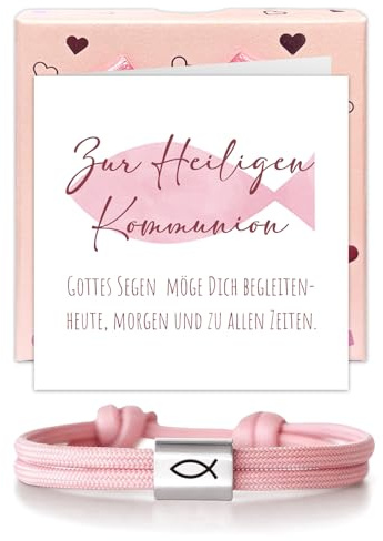 Kommunion Geschenke für Mädchen Junge, Ichthys Fisch Symbol Armband mit Geschenkbox & Grußkarte, Kommunion Armband Erstkommunion Geschenke Mädchen Junge