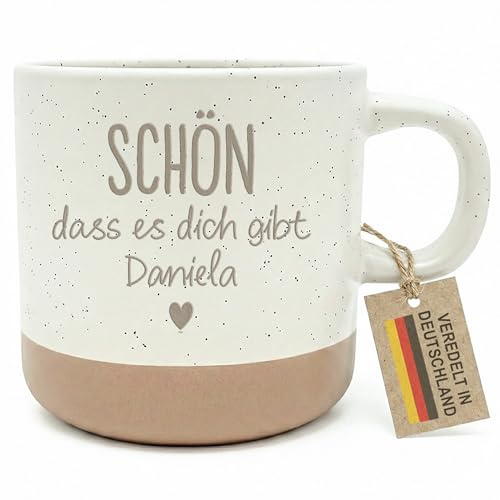 Schön dass es dich gibt Tasse personalisiert mit Namen für beste Freundin | Personalisiert, hochwertige Steingut-Tasse, mit Gravur, Geschenk für beste Freundin, Freundschaft