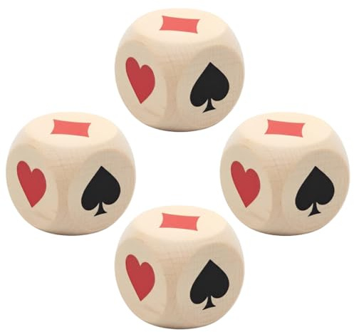 CATZUM 4er-Pack Dadi Belote in Legno Massiccio, Dadi da Gioco per Belote, Incisi a Mano (3 cm)