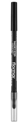 Flormar Smoky Eyes Waterproof Eyeliner 001 Carbon Black, Kajalstift mit Schwamm-Applikator, mattes Finish, hochpigmentiert, wasserfest & wischfest, mit Baumwollsamenöl, für Smokey Eyes, 1,14 g