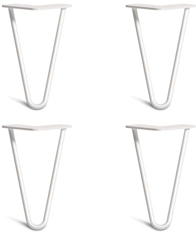 Cabinet Hairpin Legs, 20cm, White | Set of 4; 2 rod Classic 10mm; solid steel; thick 4mm base plates; screws, feet and build guide included