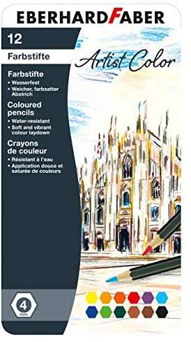 Eberhard Faber 516112 - Buntstifte Set Artist Color, 12 Farbstifte im Metalletui | Farbstifte im Metalletui für Zeichnungen und Illustrationen