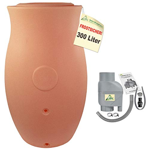 Regntunna regnfat vattenfat regnfat regnvattentunna Maja ampfor – den klassiska formen och tidlös elegans! med lock som dekorativ växtskål (terra-kotta med T33 grå, 300 l)