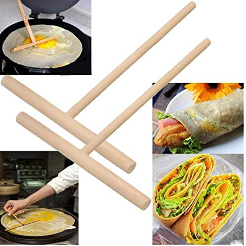 Angoter 2 Pcs Wooden Crepe Maker Pancake Batter Spreader Stick Kitchen Cooking Utensils Tools for Restaurant Canteen Specially Supplies