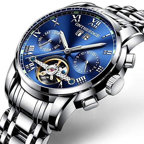 Klocka Swiss Edge of multifunktionellt massivt rostfritt stål klocka herr automatiska mekaniska klockor Tourbillon, 3, armband