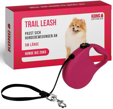 KONG Retractable Leash Trail 5m für Hunde bis 20kg Größe S | Leichte und kompakte 5m Hundeleine für Hunde bis 20kg mit Brems- und Feststellsystem sowie komfortablem Griff.