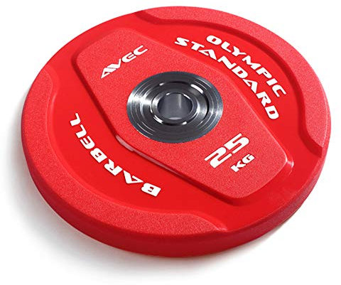 1 Paar - Olympische Langhantel Gewichtsscheiben, Professioneller Wettbewerb 100% Stahl Gewichtsplatte, IWF Gewichtheben Standarddurchmesser 450mm, Lochdurchmesser 50mm,Red,2x25kg