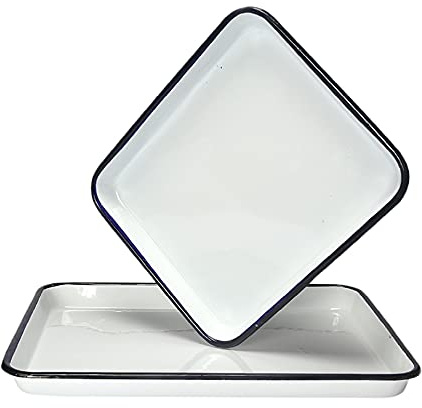 MBLUE 1 plateau vintage fabriqué à la main en émail blanc pour la maison, le four, plaque de cuisson carrée rétro (30 cm x 40 cm x 3 cm)