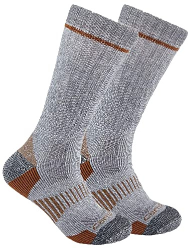Carhartt Men's Midweight Synthetic-Wool Blend Boot Sock 2 Pack, Grey, X-Large