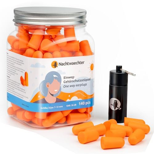 Nachtwaechter Ohrstöpsel zum Schlafen 140 Stück – Einweg Gehörschutzstöpsel 38dB für ruhigen Schlaf & gegen Schnarchen – Sleepbuds ideal als Lärmschutz für Reise & Arbeit