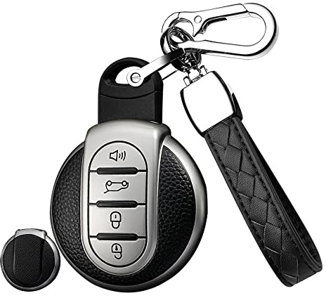 HIBEYO Autoschlüssel Hülle passt für Mini Schutzhülle Schlüsselbox Schlüsselhülle für Cooper One, Clubman,Cooper SD,F54,F55,F56,F57,F60 Fernbedienung Schlüsselgehäuse TPU Leder Texture-Silber