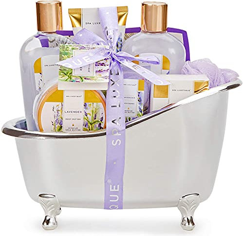 SPA LUXETIQUE Bade Geschenkset für Frauen - 8tlg Lavendelduft Wellness Set für Frauen, Geburtstagsgeschenk Beauty Set mit Deko Badewanne, Valentinstag Geschenk für Sie, Muttertagsgeschenk