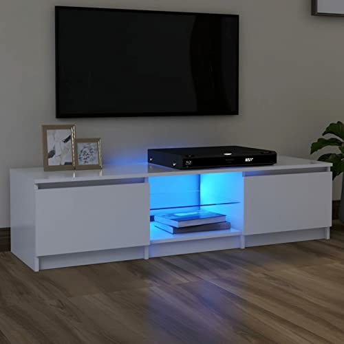 MOONAIRY Meuble TV avec lumières LED Blanc 140x40x35,5 cm, Moderne, de Salon