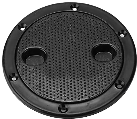 Tissting 10cm Plaque de Pont avec Joint Torique, Couvercle de Trappe D'inspection Rond ABS Noir, Port D'accès Antidérapant pour Yacht Marin, Bateau de Pêche, Accessoire de Camping-Car.