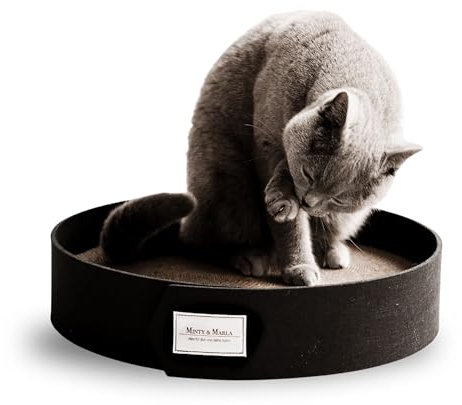 MINTY & MARLA | Kratzbrett mit Katzenminze | Kratzmöbel für Katzen | Kratzpappe mit Filzrand | Schlafplatz und Kratzmöglichkeit | Schwarz