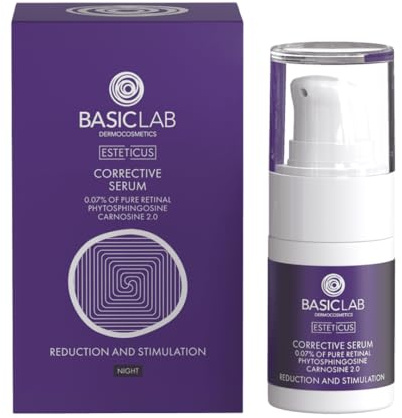 BasicLab Dermocosmetics Emulsion Gesichtsserum mit Retinol, Coenzym Q10 und Vitamin C | 30 ml | Anti-Falten Nachtserum für Frauen