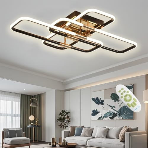 SXLXQM LED Deckenleuchte 86W, 140cm Deckenlampe Wohnzimmer mit Fernbedienung Dimmbar 3000K-6000K, Moderne Schwarz Geometrisch Einfachheit Wohnzimmerlampe für Schlafzimmer Esszimmer Büro