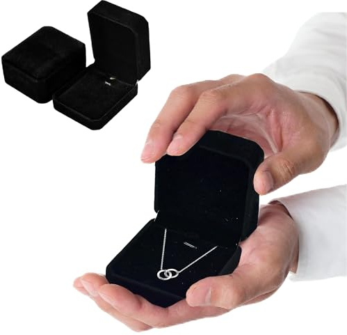 HEKOBAG Ringbox, 2 Stück Ringschachtel Schwarz Ringschachtel Samt Ringbox Hochzeit Ringschatulle Ohrring Ring Schmuck Box für Vorschlag, Verlobung, Geburtstag, Hochzeit (7x8.5x4cm)