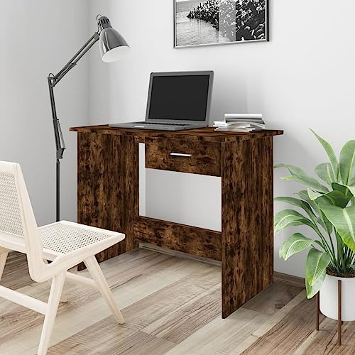 CKioict Escritorio de roble ahumado, 100 x 50 x 76 cm, material de madera, mesa de oficina, gaming, escritorio para ordenador, adecuado para oficinas, apartamentos, espacios vacíos