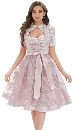 Gozozzy Dirndl Dam, Dirndl Dam Midi,Vackra Och Eleganta Traditionella Klänningar För Oktoberfest, Festliga Sammankomster (DE/NL/SE/PL, Numerisk, 40, Regelbunden, Regelbunden, 60CM, Rosa)