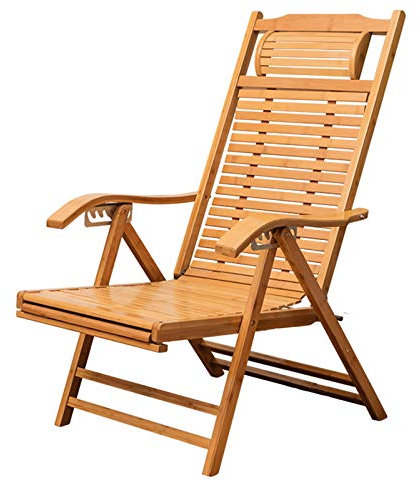 Guyifuny Klappbarer Loungesessel, Verstellbarer Stuhl mit Bambus-Rückenlehne, Siesta-Sessel für den Balkon mit ausziehbarem Fußschemel und Kissen, Sonnenliegen für den Außenbereich und Liegestühle f