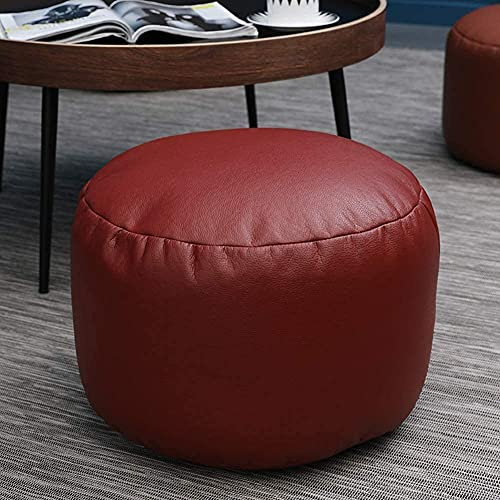 Ottomane Hocker Gepolsterter Fußhocker Fußhocker Runder Pouf Ottomane, Pu-Leder und Leinenstoff Zwei Materialien Pouf Ottoman Abnehmbar Für Wohnzimmer Schlafzimmer/Braun Rot/45 * 45 * 28Cm