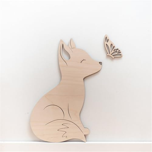 Ueiwffzo Wandsticker Kinderzimmer Wanddeko Holz, Selbstklebende Niedliche Tiere Wandaufkleber aus Holz, Holz Wand Deko für Kinderzimmer Babyzimmer Schlafzimmer (B)