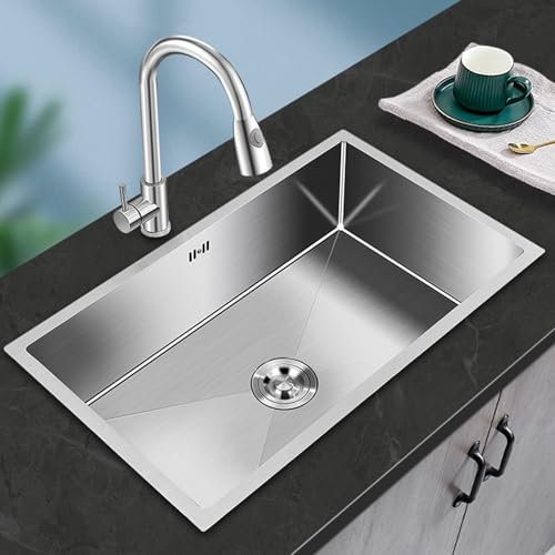 Küchenspüle, integriertes Unterbauwaschbecken, Zuhause, Küche, Bar, großes Einzelwaschbecken mit ausziehbarem Wasserhahn (76 x 43 x 21,5 cm)