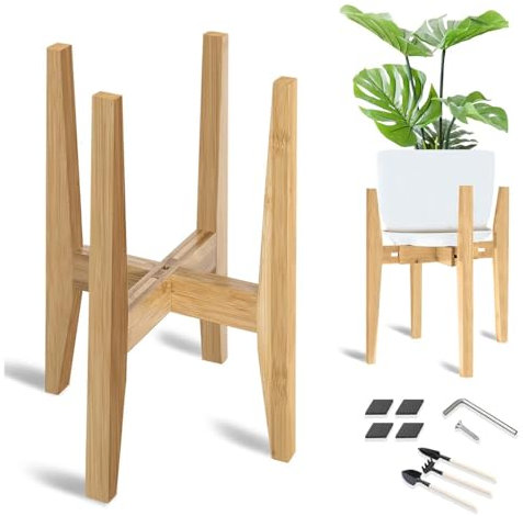 YCZHD Modern Bamboo Plant Stands,Adjustable Plant Stand Indoor,Mid Century Modern Plant Stand,Plant Holder for Living Room,Raised Potted Plant Bracket Base(Size:Height 15 cm)