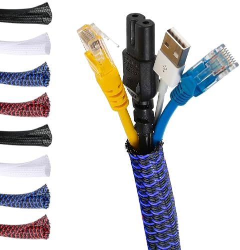 MarketConnect® Guaina Cavi SELF-CLOSING Ø 9mm, L 4mt • Raccogli e Nascondi Cavi • Ideale per Scrivania e TV • NERO-BLU