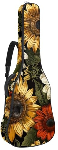 Gitarrentasche für Akustikgitarre, 104 cm, doppelter verstellbarer Schultergurt, Vintage-Sonnenblumen-Gitarrenkoffer, wasserdicht, Oxford-Stoff, dicker Schwamm, Vintage-Sonnenblumen, 42.9x16.9x4.7 in,