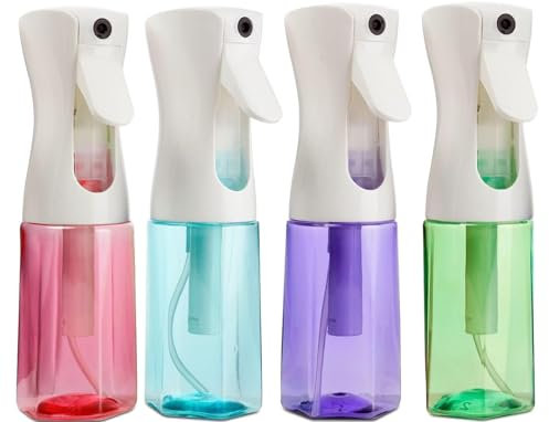 Practix Continuous Mist Spray Bottle – Ultra Fine Mist for Hair Styling, Salon Use, and Versatile Applications – 5 oz Octagon Shape Empty Bottle – Variety Pack of 4