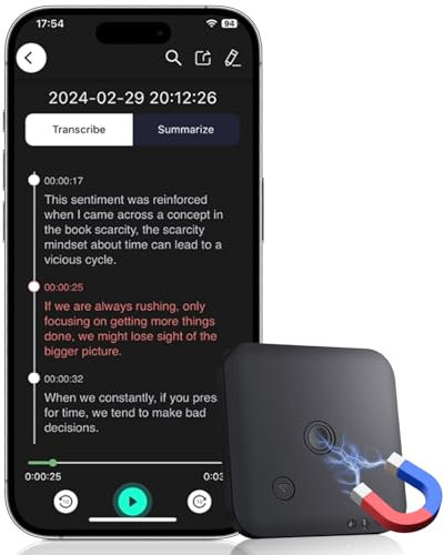 SOXOI Registratore Vocale AI, Registratori Vocali Digitali Professionale Magnetico da 64GB con ChatGPT 4o per Trascrivere e Riassumere in 102 Lingue,Registratore Vocale per Conferenze (nero)