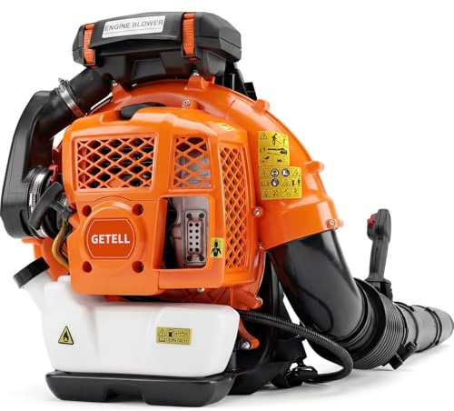 Getell 80cc Gas Backpack Leaf Blower, 900CFM 206MPH 2-Stroke Engine, Heavy-Duty Leaf & Snow Blower for Lawn, Garden & Commercial Use (Orange)