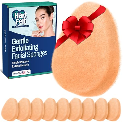 HartFelt [10 Pack] Gentle Exfoliating Facial Sponge for Face - Daily Cleansing Scrubber & Reusable Pads for Removing Makeup, Dirt, and Dead Skin