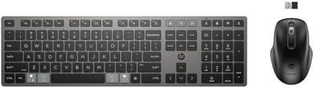 HP 720 Tastiera e Mouse Wireless Ricaricabili, Multi-Device, 22 Tasti Programmabili, Bluetooth, Dongle USB, Ricarica Ultra-Rapida, Certificato Copilot, Compatibile con Windows, macOS, ChromeOS, Grigio