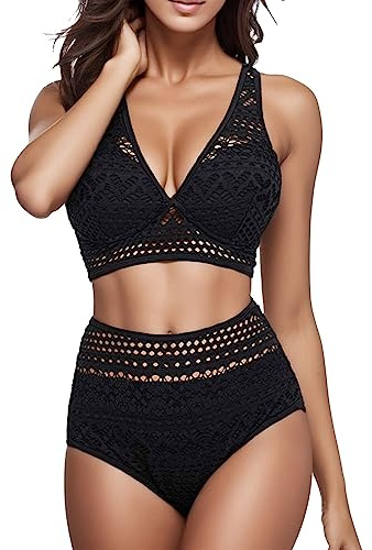 pvucpot Top all Uncinetto con Costume da Bagno Bikini Due Pezzi Vintage Sexy Costume da Bagno Bikini