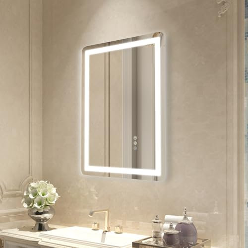 VEVOR Miroir de Salle de Bain à LED, 50 x 70 cm, Miroir de Maquillage avec éclairage Frontal et rétroéclairé, Miroir Mural à mémoire antibuée avec lumières, intensité Variable en continu à 3 Couleurs