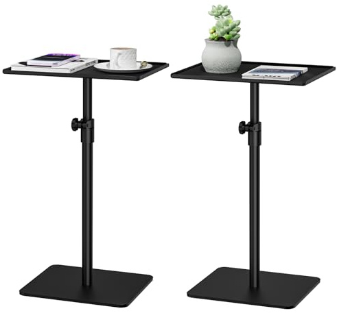 Set of 2 Height Adjustable Pedestal Table Metal Side Tables, 17 to 29.6 In