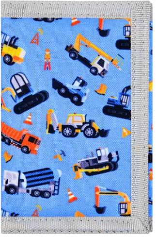 Lattlefnki Kids Wallet for Boys Trifold Wallet for Kids Ages 4-16 with Keychain Holder and Zippered Coin Pocket Durable Boy Wallets, Boys Wallet Gift Blue Excavator