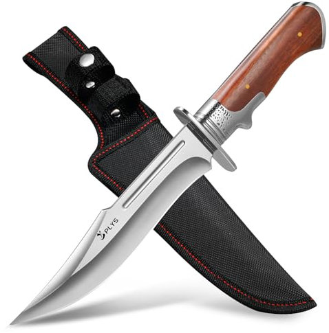 Plys Coltello da Caccia Lama Fissa: 17 Cm Coltello Bushcraft Professionale Coltelli Sopravvivenza con Fodero Manico in Legno