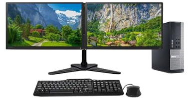 Dell 7020/9020 Dual Monitor Setup SFF PC - Intel Core i5 4th Gen, 16GB DDR3 RAM, 250GB SSD Storage, 22 HD 1080p Monitors, Leg Base Stand, Windows 11 Pro OS (Renewed)