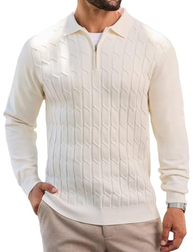 Remxi Mens Quarter Zip Jumper Long Sleeve Knit Polo Shirt Textured Sweaters Autumn Winter Casual Jumpers