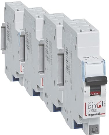 LEGRAND - Disjoncteur Phase + Neutre 230V DNX³ - Pouvoir de Coupure 3000A - 10A Courbe C - Bornes automatiques - 1 Module - Fabriqué En France (Lot de 4)