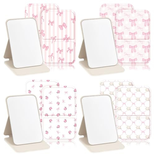 Geelin 12 Pcs Compact Mirror Bulk Mini Pocket Mirrors for Women Travel Folding Mirror Portable Hand Mirrors for Graduation Party Gift Camping Office Home(Pink Bow)