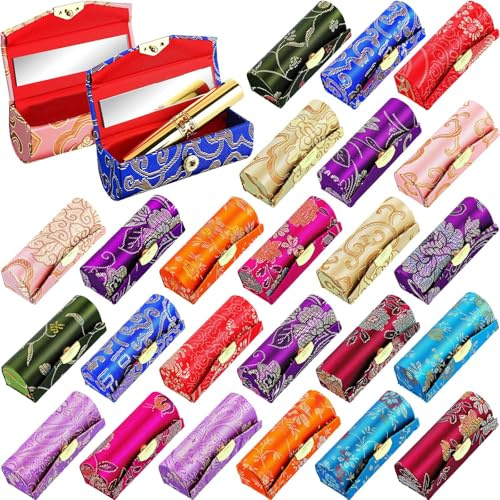 Swiffen Indian Wedding Gifts Lipstick Case Holder with Mirror Bulk for Mom Indian Return Gifts for Pooja Mini Floral Jewelry Boxes, Portable Lipstick Storage for Women Wedding Diwali Gift(24 Pcs)